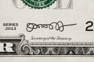 A mock-up of what Jack Lew's original signature would look like on a one-dollar note
