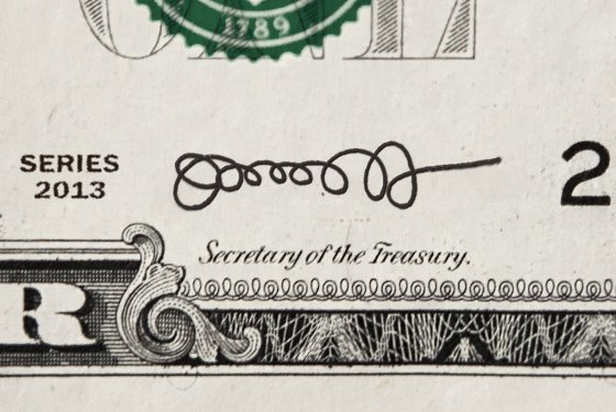 A mock-up of what Jack Lew's signature would look like on a one-dollar note