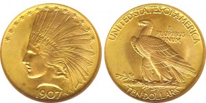 Augustus Saint-Gaudens designed the $10 Indian Head gold eagle that was first released in 1907.