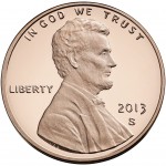 Obverse of the 2013-S Lincoln proof cent. Lincoln's portrait, designed by Victor D. Brenner in 1909,  is the longest running design of any United States coin.