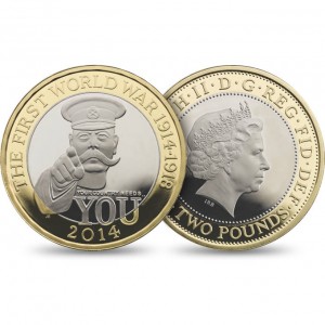 2014 £2 coin commemorating the 100 year anniversary of the start of World War I
