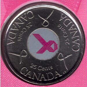 2006 Breast Cancer Quarter was Canada's first colored circulating coin