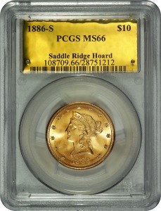 One of the 1,427 "Saddle Ridge Hoard" buried treasure gold coins certified by PCGS.