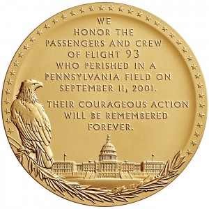 Reverse of the Flight 93 Fallen Heroes medal designed and engraved by Phebe Hemphill