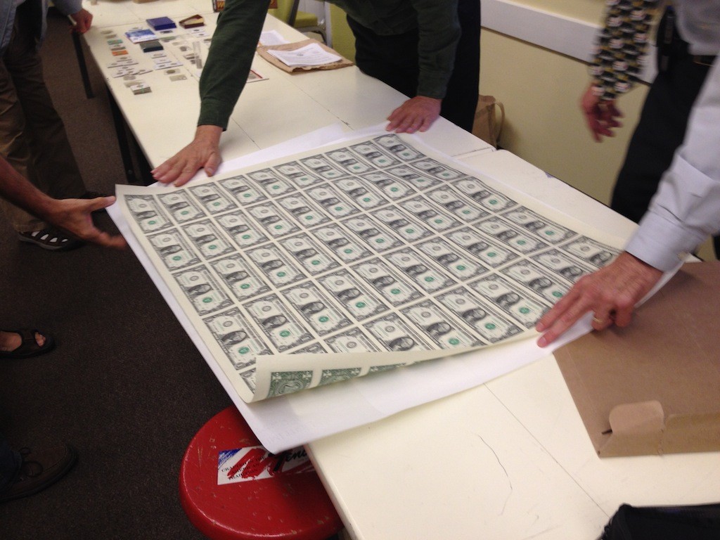 A view of the 50 Note Sheet of $1 Federal Reserve Notes.