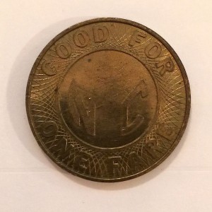 Large Brass "NYC Token" used from 1980-1985 with missing "Y" (reverse)