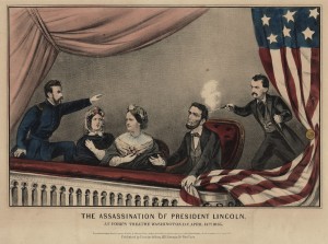 Lithograph depicting Lincoln's Assassination by Currier and Ives.