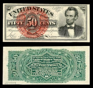 Fourth issue: 50-cents, Abraham Lincoln (Fr. #1374)