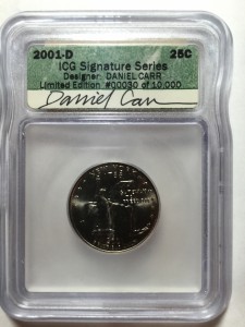 2001-D New York quarter with Daniel Carr’s autograph on ICG label
