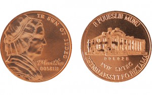 Experimental test strikes of the 5-cent denomination using Martha Washington/Mount Vernon nonsense dies