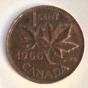 1966 Canadian one-cent found in pocket change