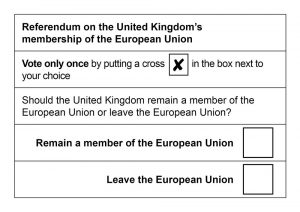 Sample of the ballot that will be used for the EU Referendum "Brexit" vote